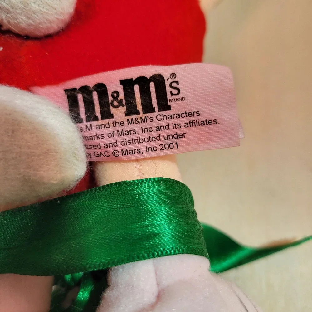 M M Christmas Mini Seasonal Plush Reindeer Antlers Green Ribbon‎ Ornament 2001